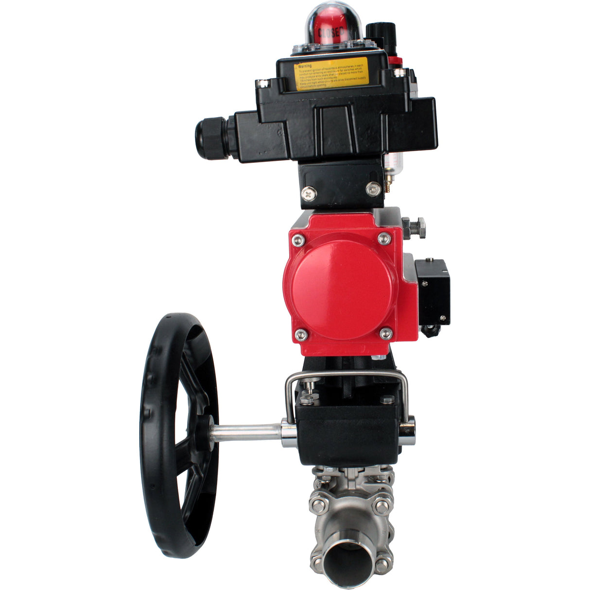 Ball valves Elephant BV3232P(3pc)-FP-W-ISO-H LONG DN50-150 full bore, body - stainless steel 316, for welding, with pneumatic actuator PA-DA, pneumatic distributor 4M310-08 NAMUR 220V, MON gearbox, LSU APL-410N EX and ATU AFC2000