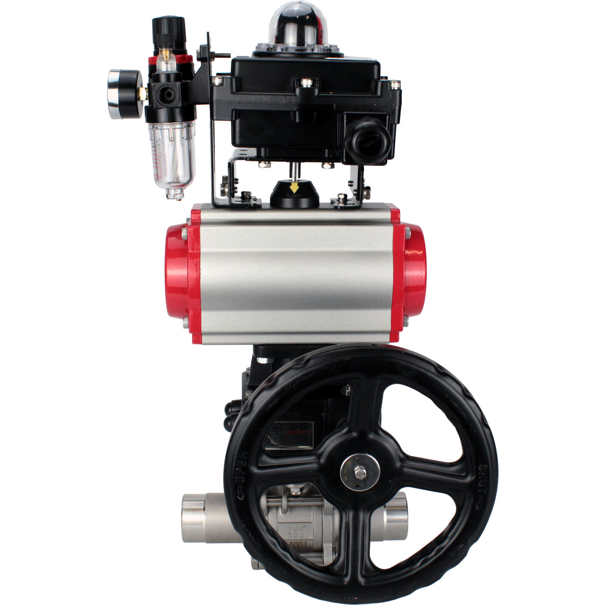 Ball valves Elephant BV3131P(3pc)-FP-W-ISO-H LONG DN50-150 full bore, body - stainless steel 304, for welding, with pneumatic actuator PA-DA, pneumatic distributor 4M310-08 NAMUR 220V, MON gearbox, LSU APL-410N EX and ATU AFC2000