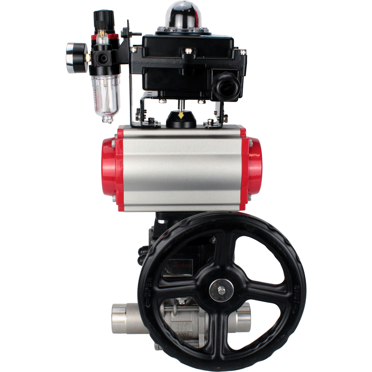 Ball valves Elephant BV3131P(3pc)-FP-W-ISO-H LONG DN50-150 full bore, body - stainless steel 304, for welding, with pneumatic actuator PA-DA, pneumatic distributor 4M310-08 NAMUR 220V, MON gearbox, LSU APL-410N EX and ATU AFC2000