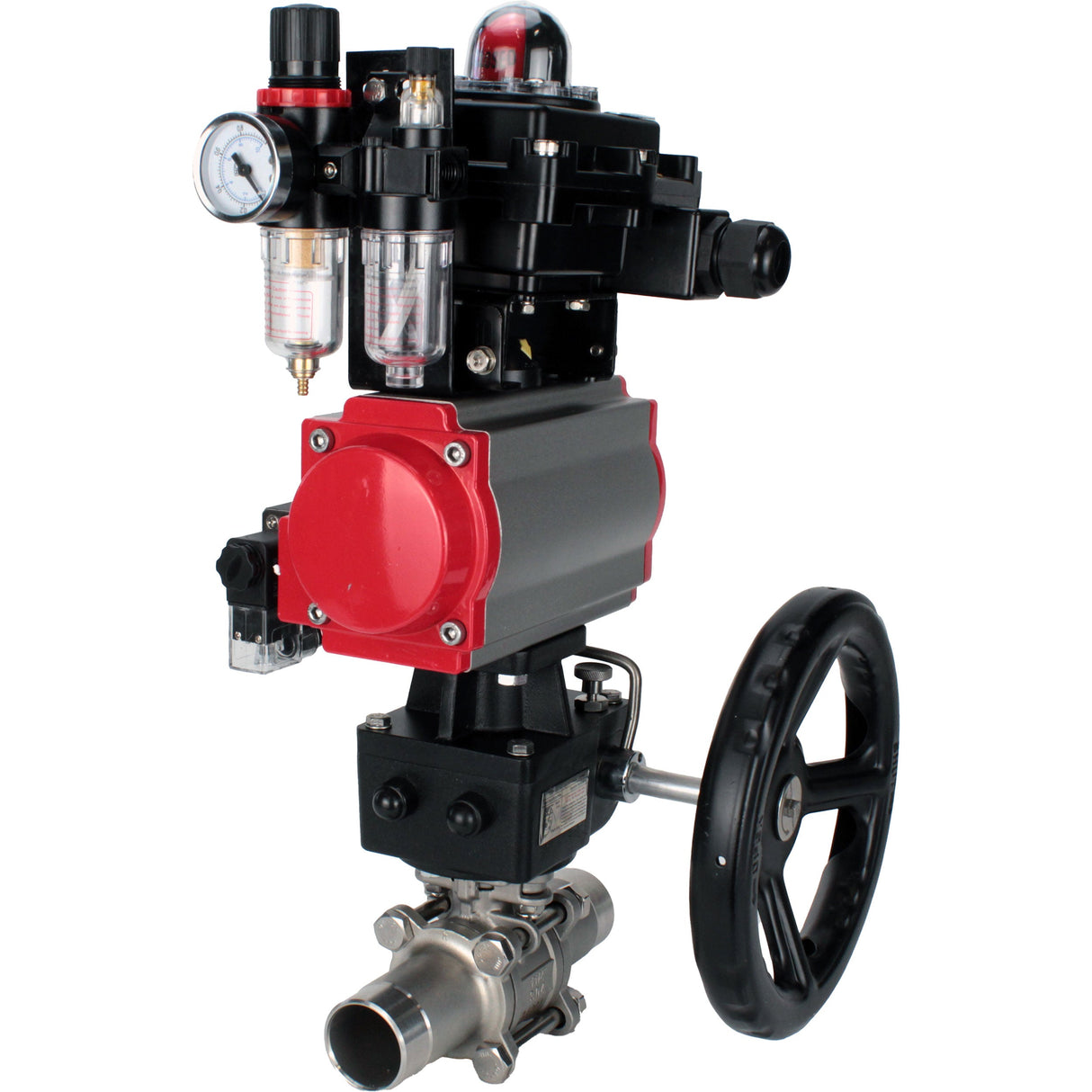 Ball valves Elephant BV3232P(3pc)-FP-W-ISO-H LONG DN50-150 full bore, body - stainless steel 316, for welding, with pneumatic actuator PA-DA, pneumatic distributor 4M310-08 NAMUR 220V, MON gearbox, LSU APL-410N EX and ATU AFC2000