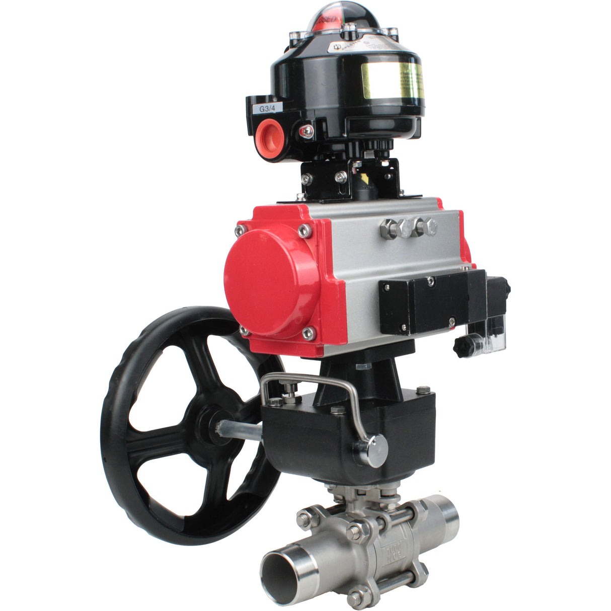 Ball valves Elephant BV3131P(3pc)-FP-W-ISO-H LONG DN50-150 full bore, body - stainless steel 304, for welding, with PA-DA pneumatic actuator, pneumatic distributor 4M310-08 NAMUR 220V, MON gearbox and block limit switches APL-510N EX