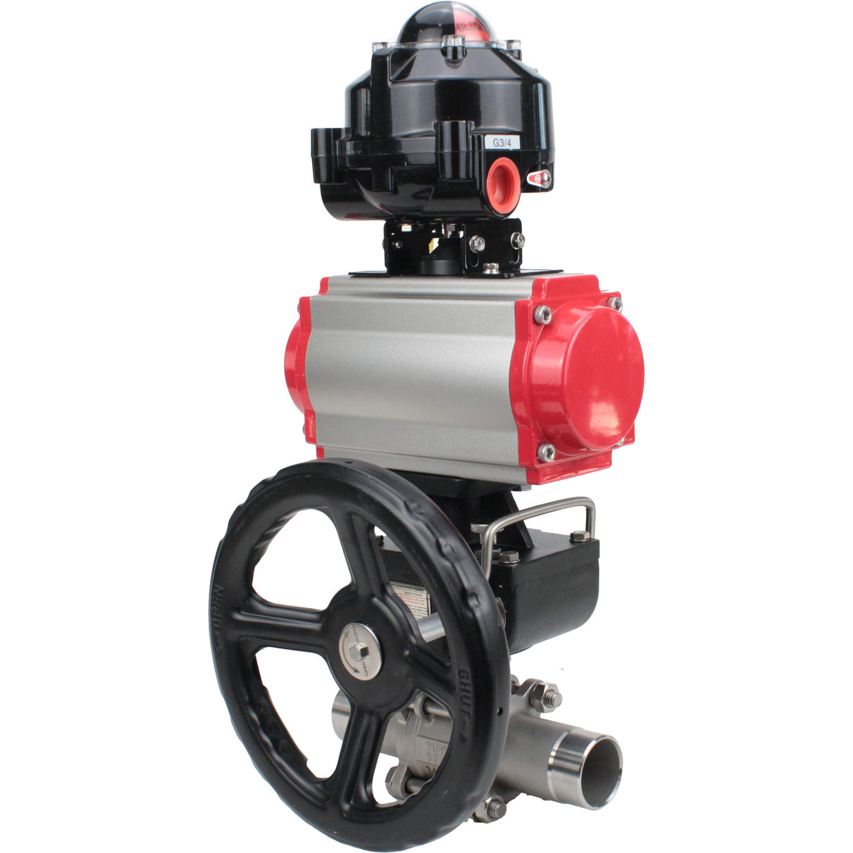 Ball valves Elephant BV3232P(3pc)-FP-W-ISO-H LONG DN50-150 full bore, body - stainless steel 316, for welding, with PA-DA pneumatic actuator, pneumatic distributor 4M310-08 NAMUR 24V, MON gearbox and block limit switches APL-510N EX