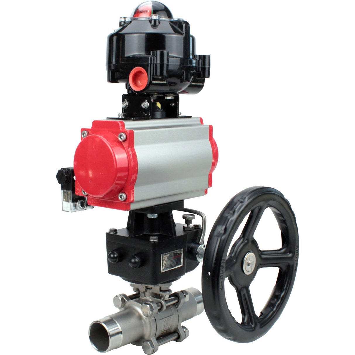 Ball valves Elephant BV3131P(3pc)-FP-W-ISO-H LONG DN50-150 full bore, body - stainless steel 304, for welding, with PA-DA pneumatic actuator, pneumatic distributor 4M310-08 NAMUR 220V, MON gearbox and block limit switches APL-510N EX