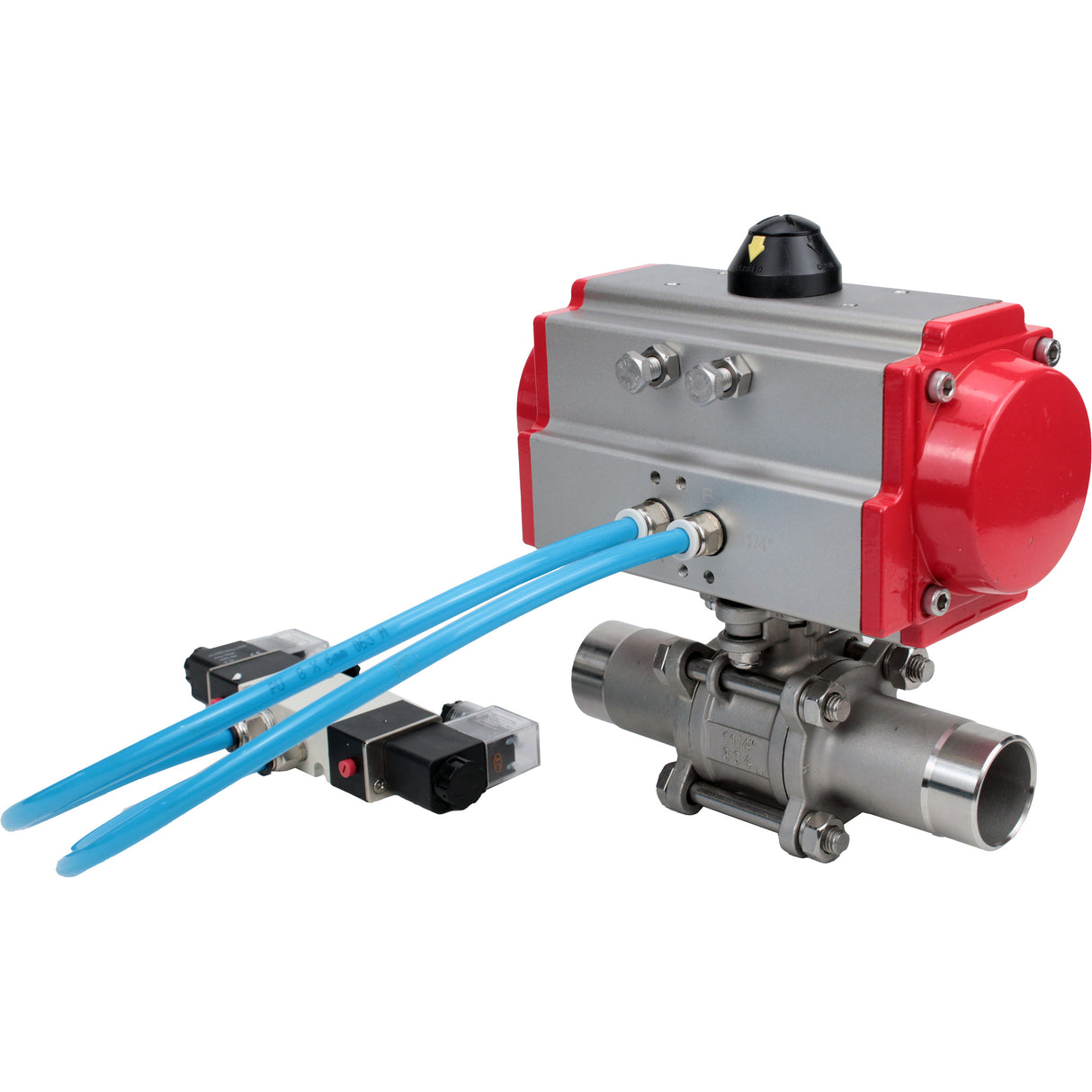 Ball valves Elephant BV3131P(3pc)-FP-W-ISO-H LONG full bore, body - stainless steel 304, for welding, with pneumatic actuator Elephant PA-SA and pneumatic distributor 4V320-10 220V