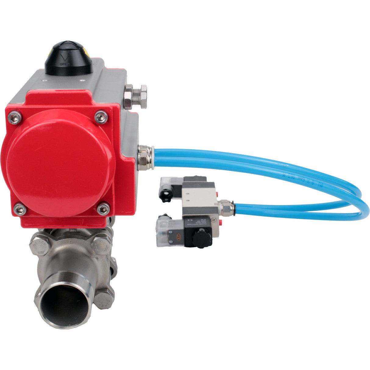 Ball valves Elephant BV3131P(3pc)-FP-W-ISO-H LONG full bore, body - stainless steel 304, for welding, with pneumatic actuator PA-DA and pneumatic distributor 4V320-10 220V