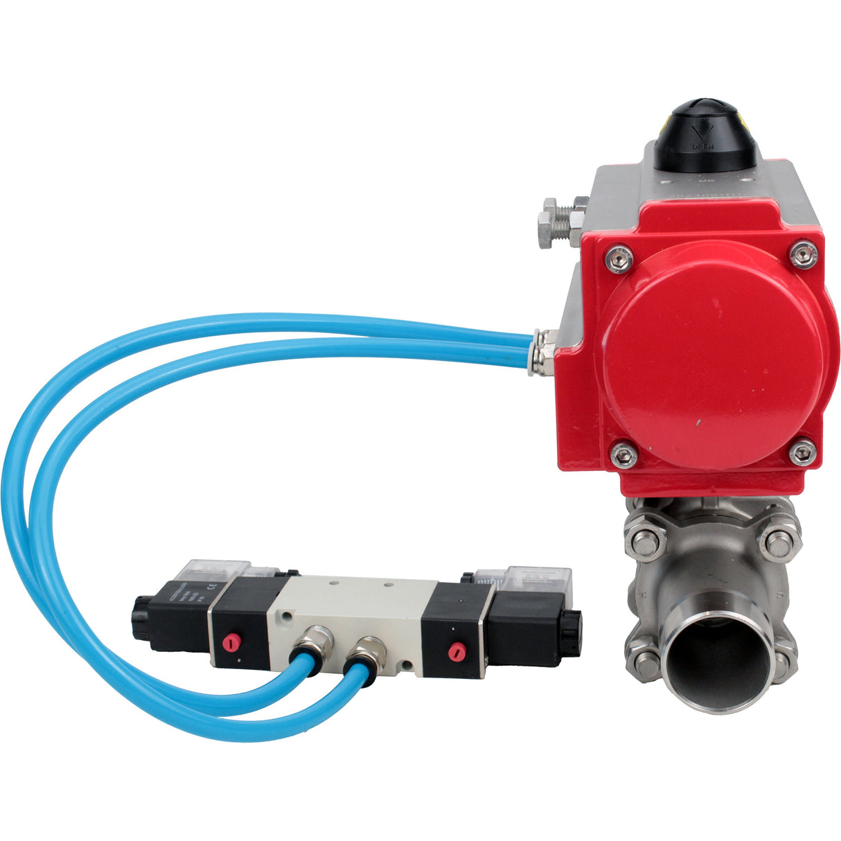 Ball valves Elephant BV3131P(3pc)-FP-W-ISO-H LONG full bore, body - stainless steel 304, for welding, with pneumatic actuator PA-DA and pneumatic distributor 4V320-10 220V