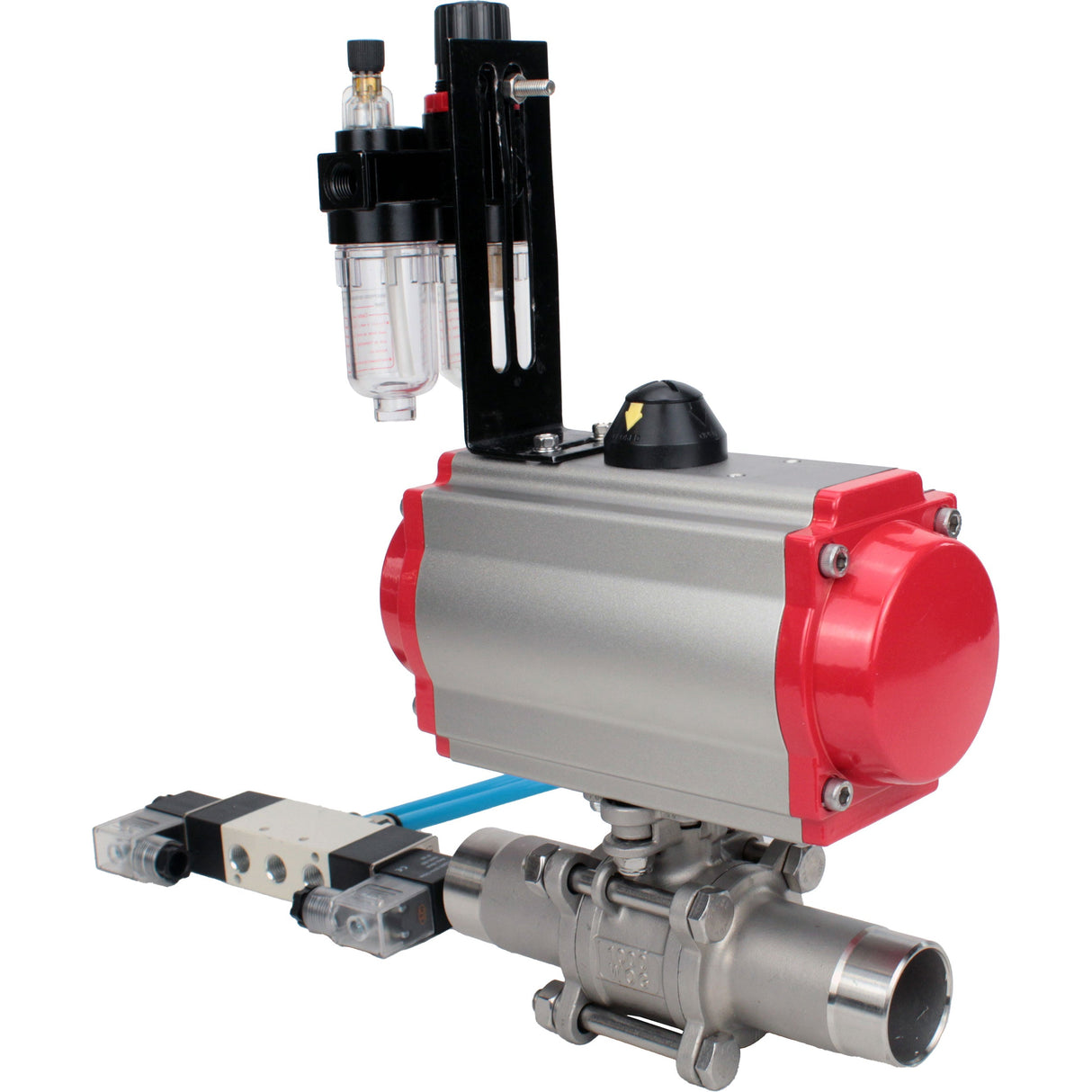 Ball valves Elephant BV3232P(3pc)-FP-W-ISO-H LONG full bore, body - stainless steel 316, for welding, with pneumatic actuator Elephant PA-SA, pneumatic distributor 4V320-10 220V and ATU AFC2000