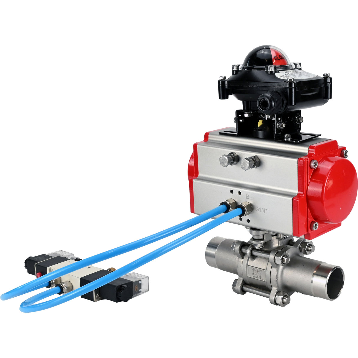 Ball valves Elephant BV3131P(3pc)-FP-W-ISO-H LONG DN10-150 full bore, body - stainless steel 304, for welding, with pneumatic actuator PA-DA, pneumatic distributor 4V320-08 220V and limit switch block APL -210N