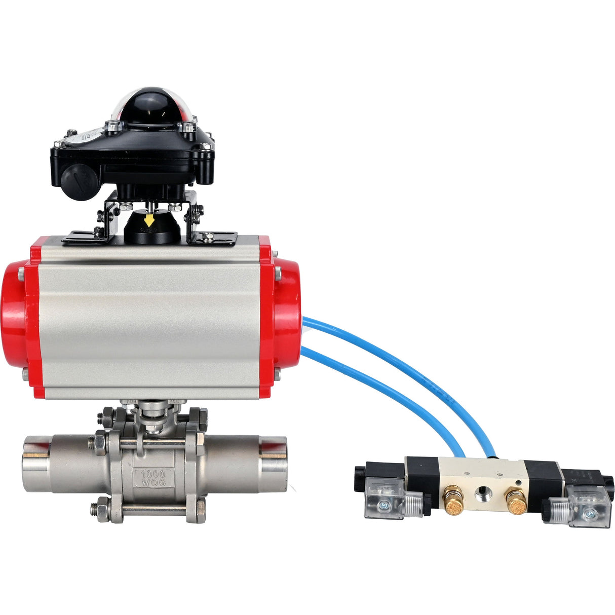 Ball valves Elephant BV3131P(3pc)-FP-W-ISO-H LONG DN10-150 full bore, body - stainless steel 304, for welding, with pneumatic actuator PA-DA, pneumatic distributor 4V320-10 220V and limit switch block APL -210N