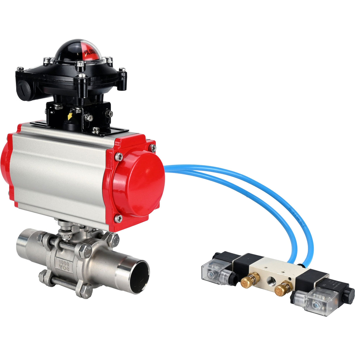 Ball valves Elephant BV3131P(3pc)-FP-W-ISO-H LONG DN10-150 full bore, body - stainless steel 304, for welding, with pneumatic actuator PA-DA, pneumatic distributor 4V320-08 220V and limit switch block APL -210N