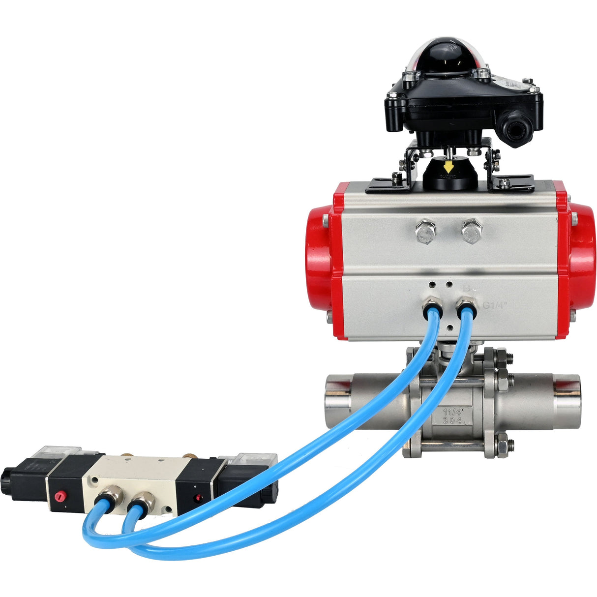 Ball valves Elephant BV3131P(3pc)-FP-W-ISO-H LONG DN10-150 full bore, body - stainless steel 304, for welding, with pneumatic actuator PA-DA, pneumatic distributor 4V320-10 220V and limit switch block APL -210N