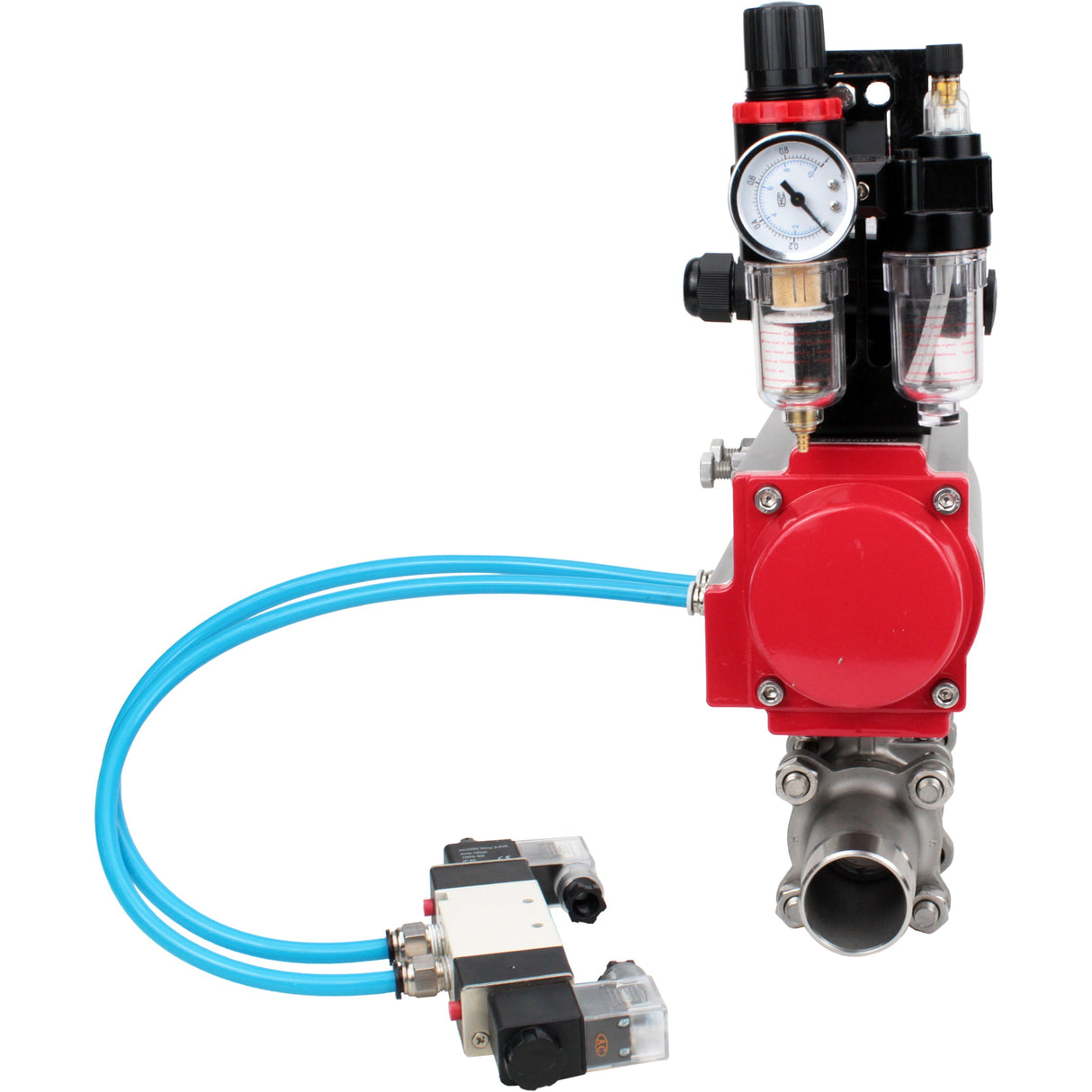 Ball valves Elephant BV3232P(3pc)-FP-W-ISO-H LONG full bore, body - stainless steel 316, for welding, with pneumatic actuator Elephant PA-SA, pneumatic distributor 4V320-08 220V, LSU APL-210N and ATU AFC2000