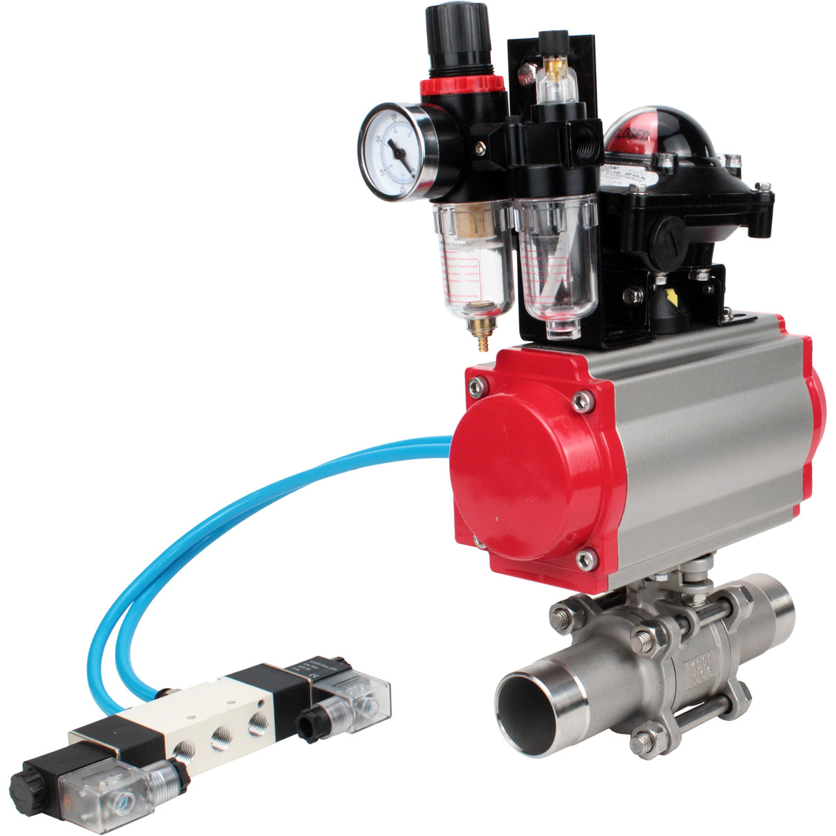 Ball valves Elephant BV3131P(3pc)-FP-W-ISO-H LONG full bore, body - stainless steel 304, for welding, with pneumatic actuator Elephant PA-SA, pneumatic distributor 4V320-08 220V, LSU APL-210N and ATU AFC2000