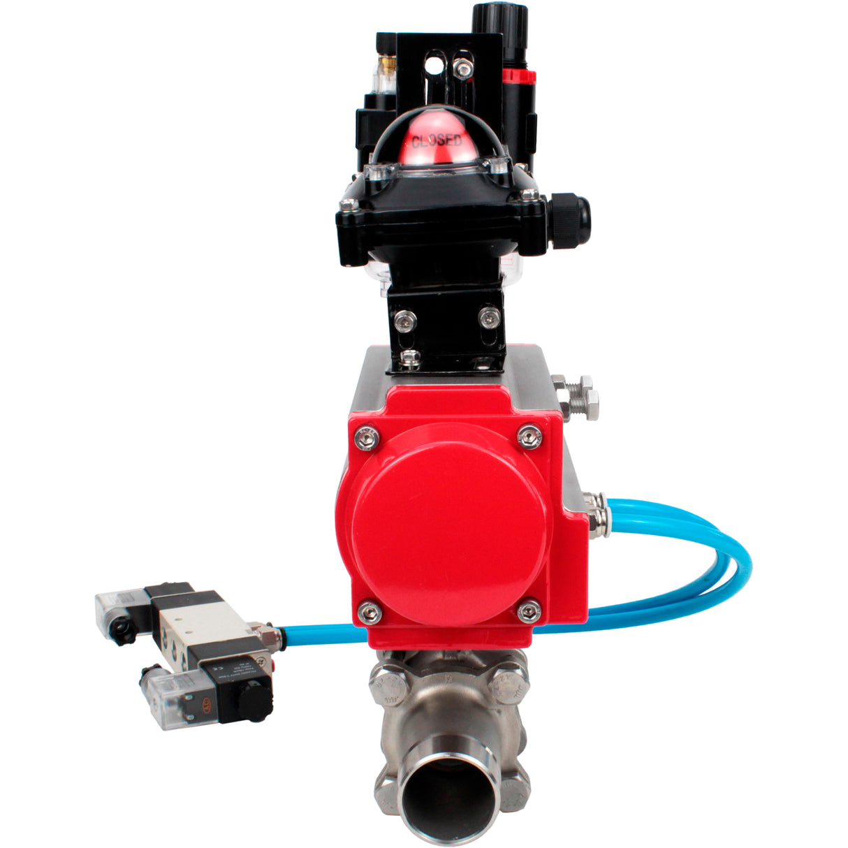 Ball valves Elephant BV3131P(3pc)-FP-W-ISO-H LONG DN10-150 full bore, body - stainless steel 304, for welding, with pneumatic actuator PA-DA, pneumatic distributor 4V320-08 220V, LSU APL-210N and GSV AFC2000