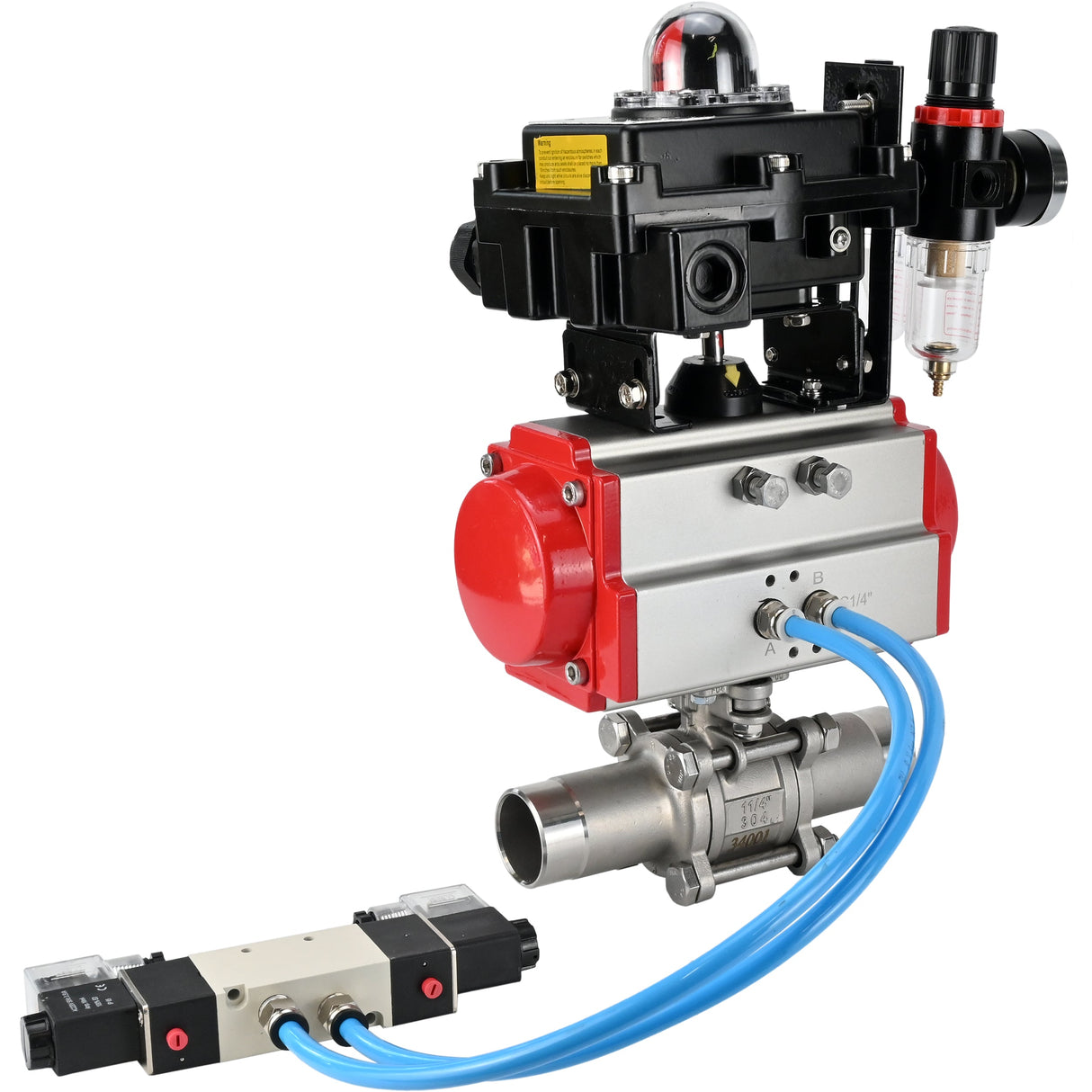 Ball valves Elephant BV3131P(3pc)-FP-W-ISO-H LONG DN10-150 full bore, body - stainless steel 304, for welding, with pneumatic actuator PA-DA, pneumatic distributor 4V320-10 220V, LSU APL-410N EX and GSV AFC2000