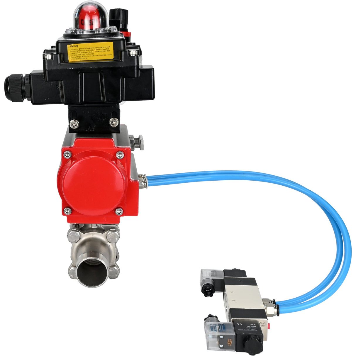 Ball valves Elephant BV3232P(3pc)-FP-W-ISO-H LONG DN10-150 full bore, body - stainless steel 316, for welding, with pneumatic actuator PA-DA, pneumatic distributor 4V320-10 220V, LSU APL-410N EX and GSV AFC2000