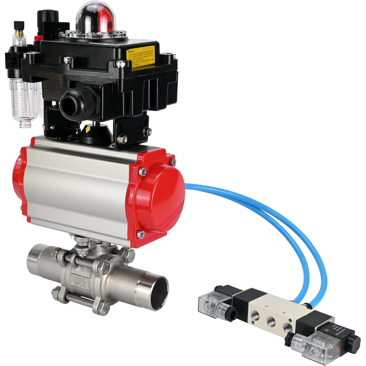 Ball valves Elephant BV3131P(3pc)-FP-W-ISO-H LONG DN10-150 full bore, body - stainless steel 304, for welding, with pneumatic actuator PA-DA, pneumatic distributor 4V320-10 220V, LSU APL-410N EX and GSV AFC2000