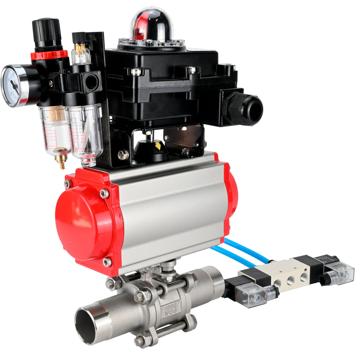 Ball valves Elephant BV3131P(3pc)-FP-W-ISO-H LONG DN10-150 full bore, body - stainless steel 304, for welding, with pneumatic actuator PA-DA, pneumatic distributor 4V320-10 220V, LSU APL-410N EX and GSV AFC2000