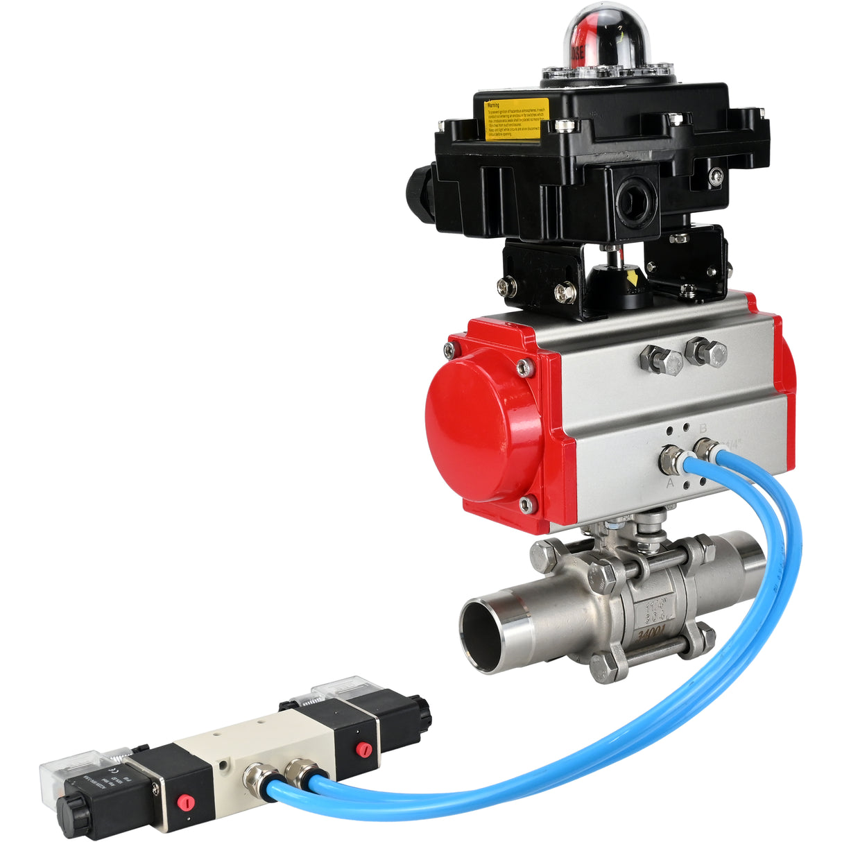 Ball valves Elephant BV3131P(3pc)-FP-W-ISO-H LONG DN10-150 full bore, body - stainless steel 304, for welding, with pneumatic actuator PA-DA, pneumatic distributor 4V320-08 220V and limit switch block APL -410N EX