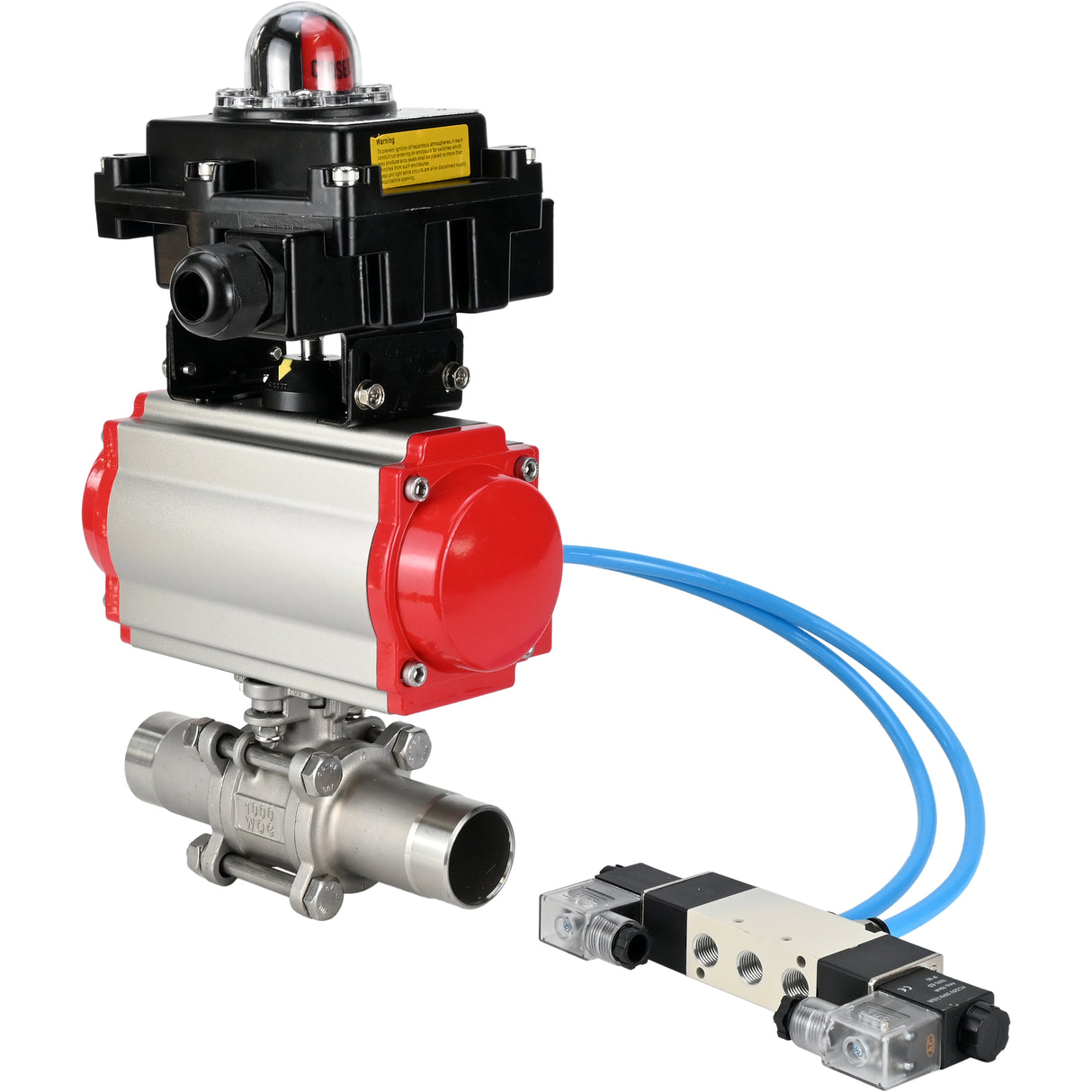 Ball valves Elephant BV3131P(3pc)-FP-W-ISO-H LONG DN10-150 full bore, body - stainless steel 304, for welding, with pneumatic actuator PA-DA, pneumatic distributor 4V320-08 220V and limit switch block APL -410N EX