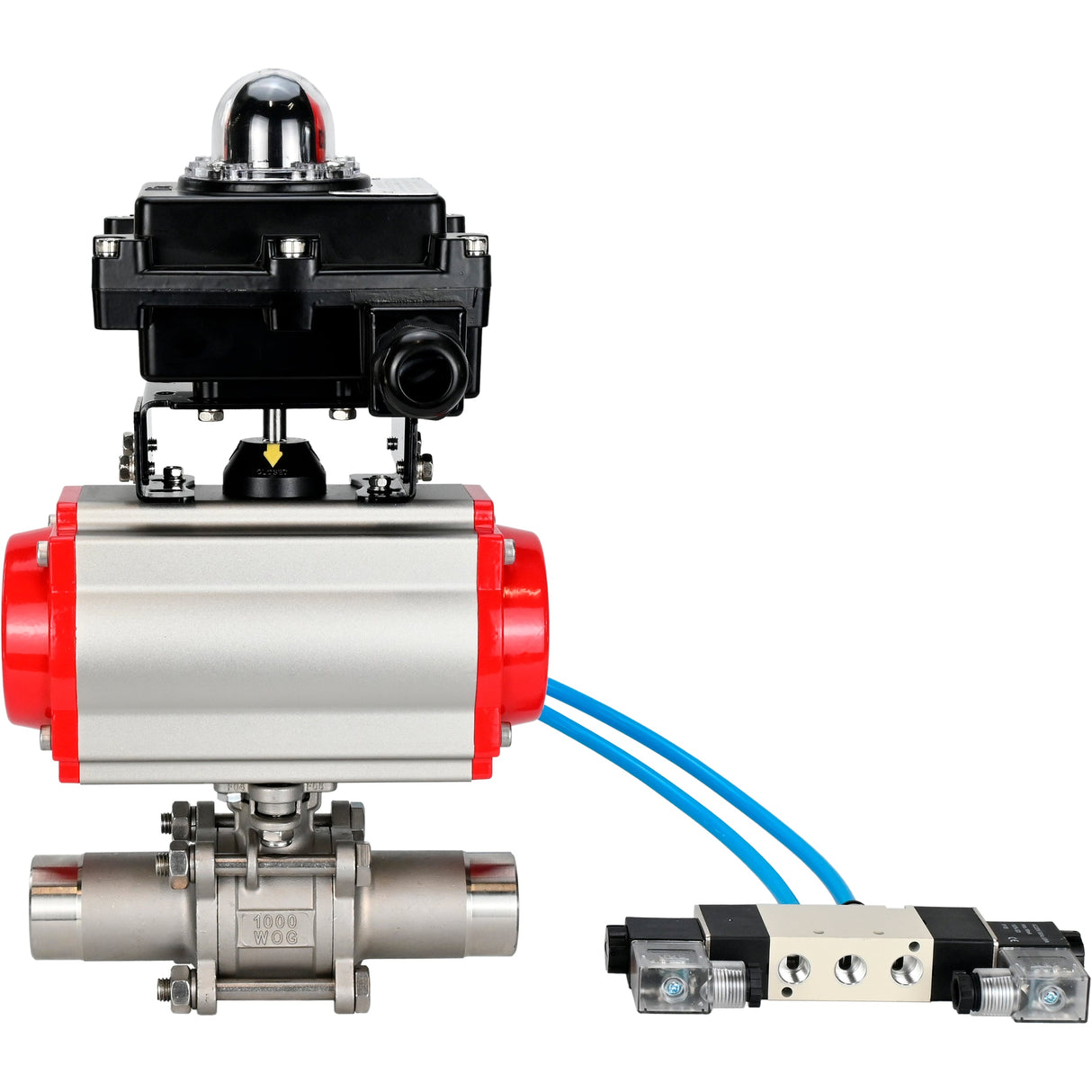 Ball valves Elephant BV3232P(3pc)-FP-W-ISO-H LONG DN10-150 full bore, body - stainless steel 316, welded, with pneumatic actuator PA-DA, pneumatic distributor 4V320-08 220V and limit switch block APL -410N EX