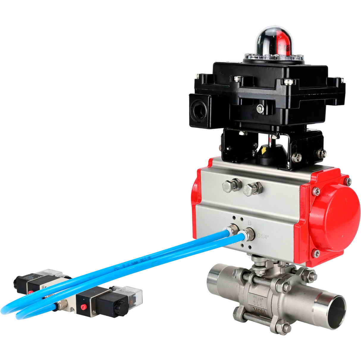 Ball valves Elephant BV3131P(3pc)-FP-W-ISO-H LONG DN10-150 full bore, body - stainless steel 304, for welding, with pneumatic actuator PA-DA, pneumatic distributor 4V320-08 220V and limit switch block APL -410N EX