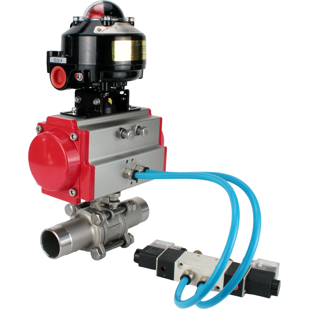 Ball valves Elephant BV3232P(3pc)-FP-W-ISO-H LONG DN10-150 full bore, body - stainless steel 316, welded, with pneumatic actuator PA-DA, pneumatic distributor 4V320-08 220V and limit switch block APL -510N EX