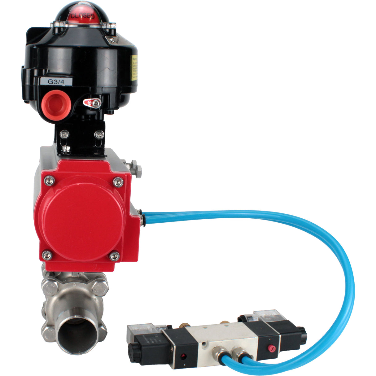 Ball valves Elephant BV3131P(3pc)-FP-W-ISO-H LONG DN10-150 full bore, body - stainless steel 304, for welding, with pneumatic actuator PA-DA, pneumatic distributor 4V320-08 220V and limit switch block APL -510N EX