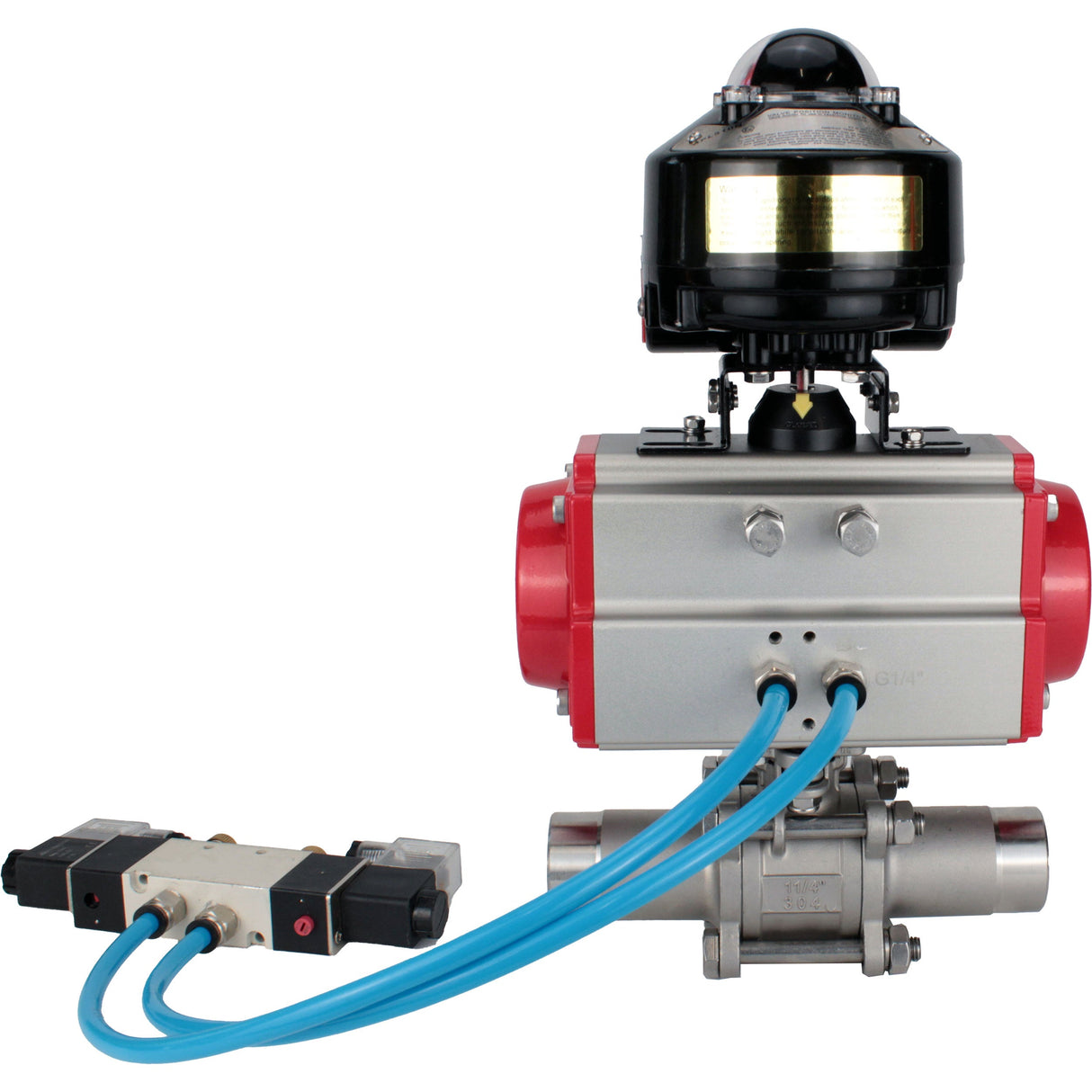 Ball valves Elephant BV3131P(3pc)-FP-W-ISO-H LONG full bore, body - stainless steel 304, welded, with pneumatic actuator Elephant PA-SA, pneumatic distributor 4V320-08 220V and limit switch block APL-510N EX