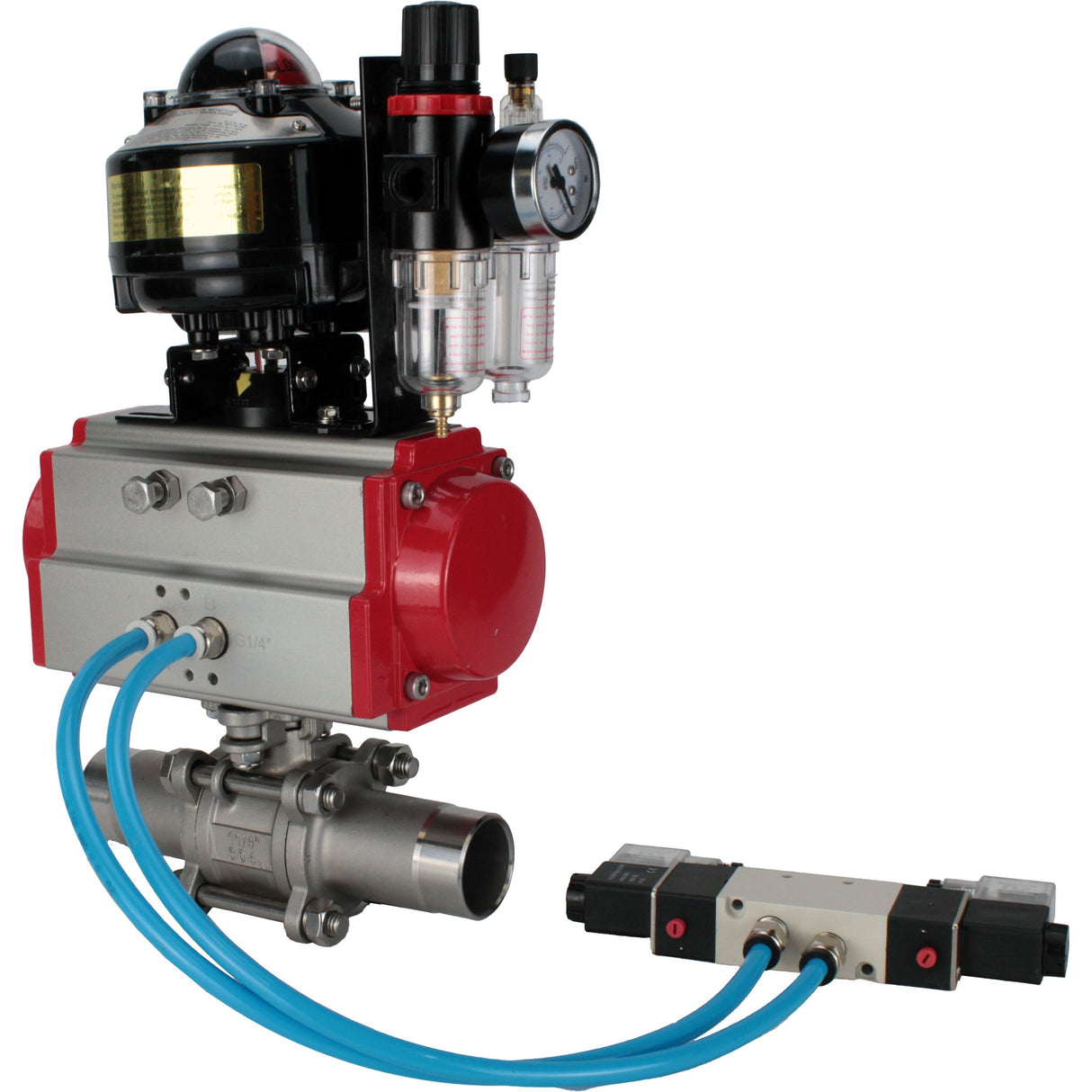 Ball valves Elephant BV3131P(3pc)-FP-W-ISO-H LONG full bore, body - stainless steel 304, for welding, with pneumatic actuator PA-DA, pneumatic distributor 4V320-10 220V, LSU APL-510N EX and GSV AFC2000