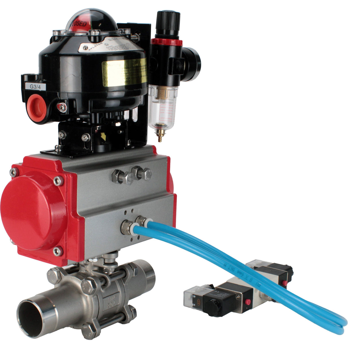 Ball valves Elephant BV3131P(3pc)-FP-W-ISO-H LONG full bore, body - stainless steel 304, for welding, with pneumatic actuator Elephant PA-SA, pneumatic distributor 4V320-10 220V, LSU APL-510N EX and ATU AFC2000