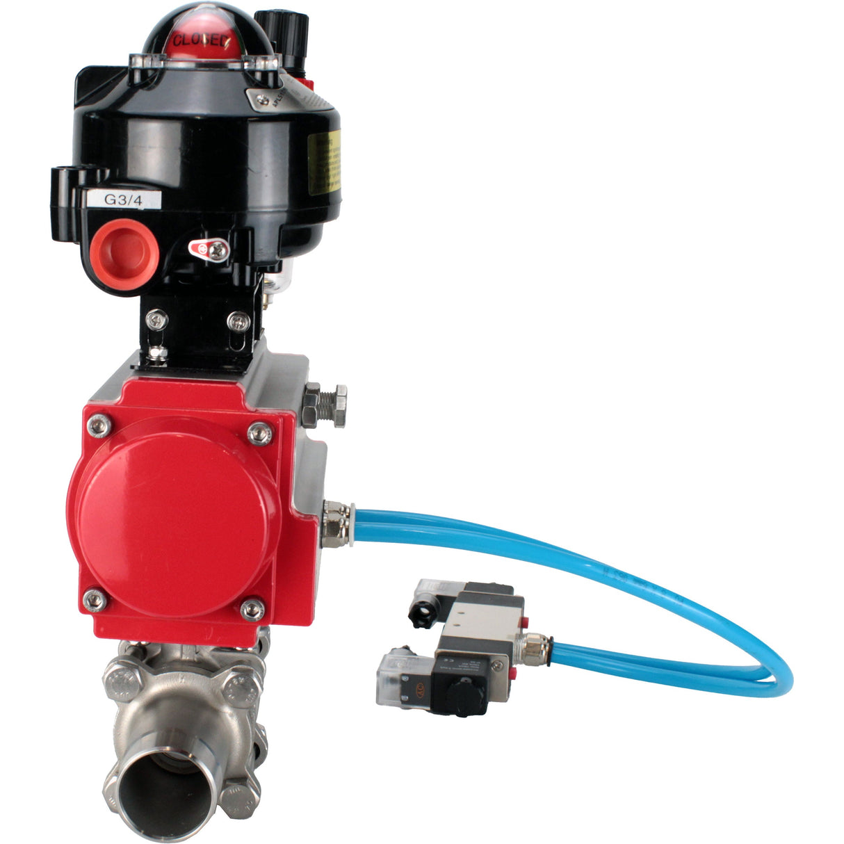 Ball valves Elephant BV3131P(3pc)-FP-W-ISO-H LONG full bore, body - stainless steel 304, for welding, with pneumatic actuator Elephant PA-SA, pneumatic distributor 4V320-10 220V, LSU APL-510N EX and ATU AFC2000