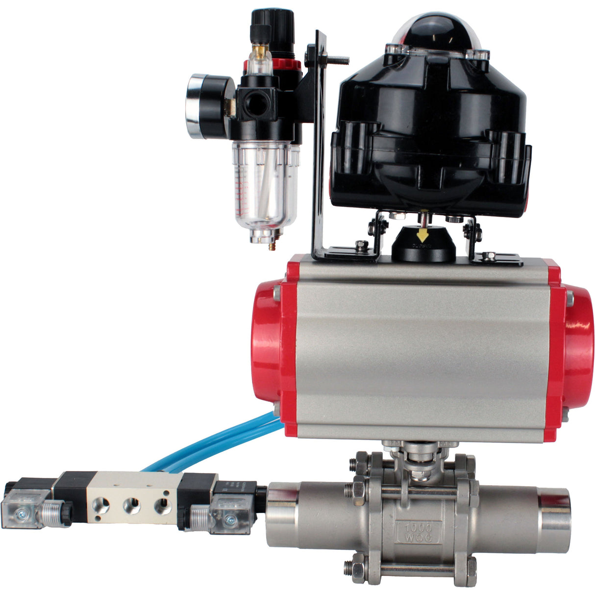 Ball valves Elephant BV3131P(3pc)-FP-W-ISO-H LONG full bore, body - stainless steel 304, for welding, with pneumatic actuator Elephant PA-SA, pneumatic distributor 4V320-10 220V, LSU APL-510N EX and ATU AFC2000