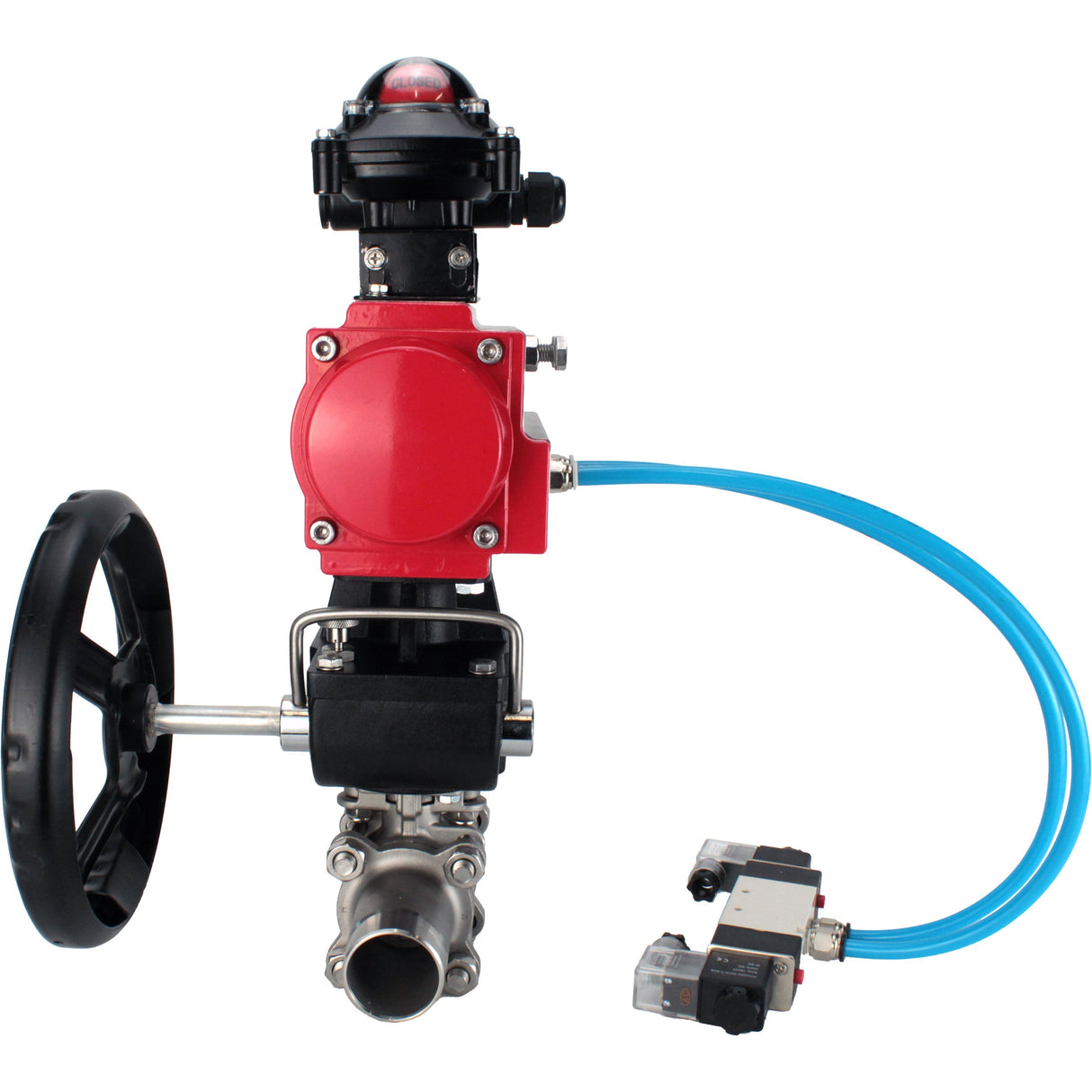 Ball valves Elephant BV3131P(3pc)-FP-W-ISO-H LONG DN50-150 full bore, body - stainless steel 304, welded, with pneumatic actuator PA-DA, pneumatic distributor 4V320-10 220V, MON gearbox and block limit switches APL-210N