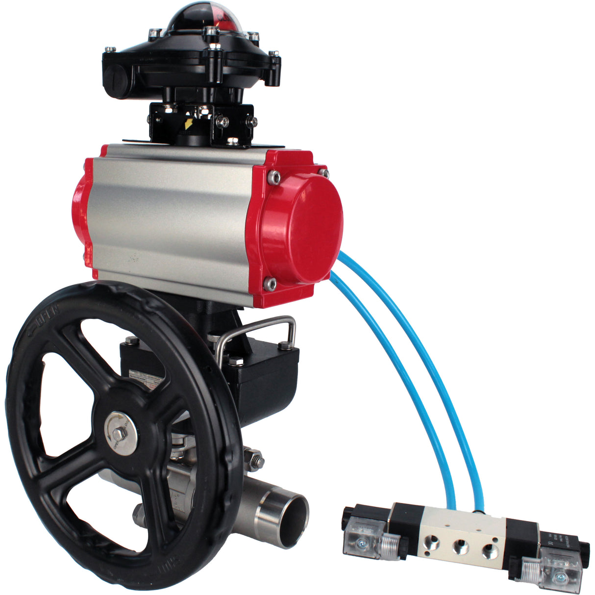 Ball valves Elephant BV3131P(3pc)-FP-W-ISO-H LONG DN50-150 full bore, body - stainless steel 304, welded, with pneumatic actuator PA-DA, pneumatic distributor 4V320-10 220V, MON gearbox and block limit switches APL-210N