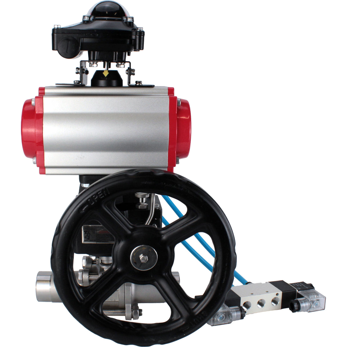 Ball valves Elephant BV3131P(3pc)-FP-W-ISO-H LONG DN50-150 full bore, body - stainless steel 304, for welding, with PA-DA pneumatic actuator, pneumatic distributor 4V320-08 220V, MON gearbox and block limit switches APL-210N