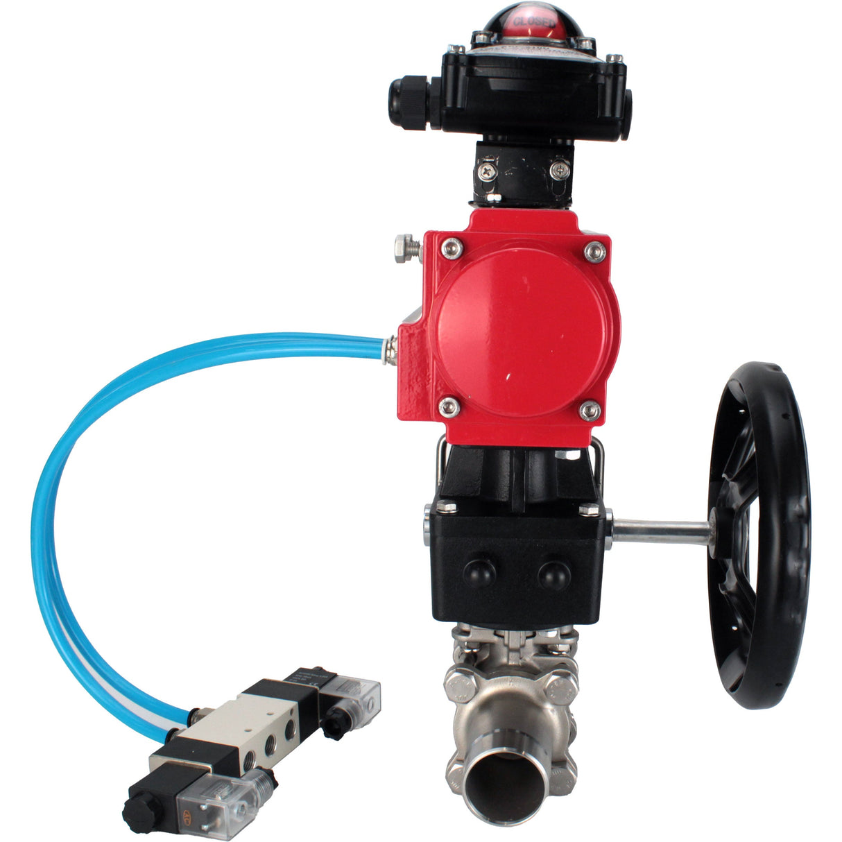 Ball valves Elephant BV3232P(3pc)-FP-W-ISO-H LONG DN50-150 full bore, body - stainless steel 316, for welding, with PA-DA pneumatic actuator, pneumatic distributor 4V320-08 220V, MON gearbox and block limit switches APL-210N