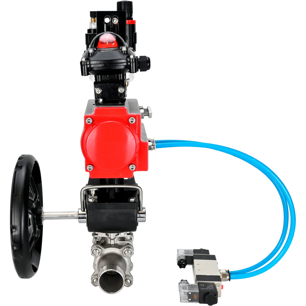 Ball valves Elephant BV3232P(3pc)-FP-W-ISO-H LONG DN50-150 full bore, body - stainless steel 316, for welding, with pneumatic actuator PA-DA, pneumatic distributor 4V320-10 220V, MON reducer, LSU APL-210N and ATU AFC2000