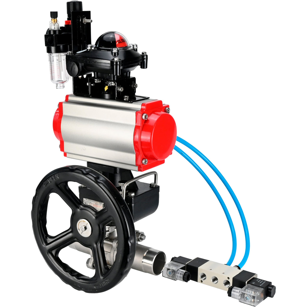 Ball valves Elephant BV3131P(3pc)-FP-W-ISO-H LONG DN50-150 full bore, body - stainless steel 304, for welding, with pneumatic actuator PA-DA, pneumatic distributor 4V320-10 220V, MON reducer, LSU APL-210N and ATU AFC2000