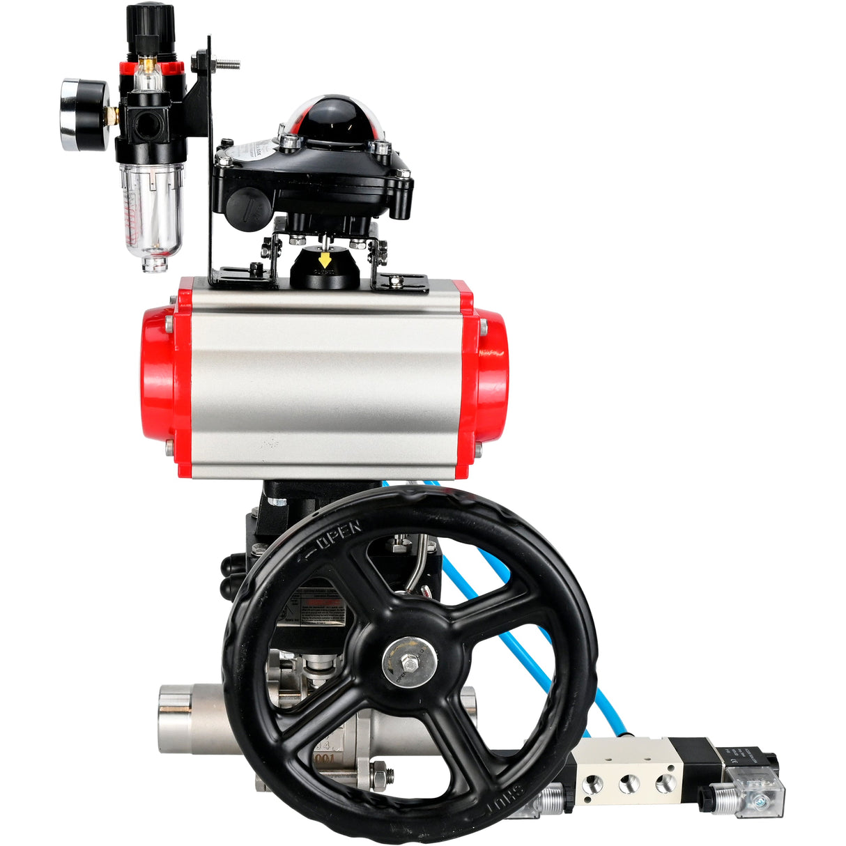 Ball valves Elephant BV3131P(3pc)-FP-W-ISO-H LONG DN50-150 full bore, body - stainless steel 304, for welding, with pneumatic actuator PA-DA, pneumatic distributor 4V320-10 220V, MON reducer, LSU APL-210N and ATU AFC2000