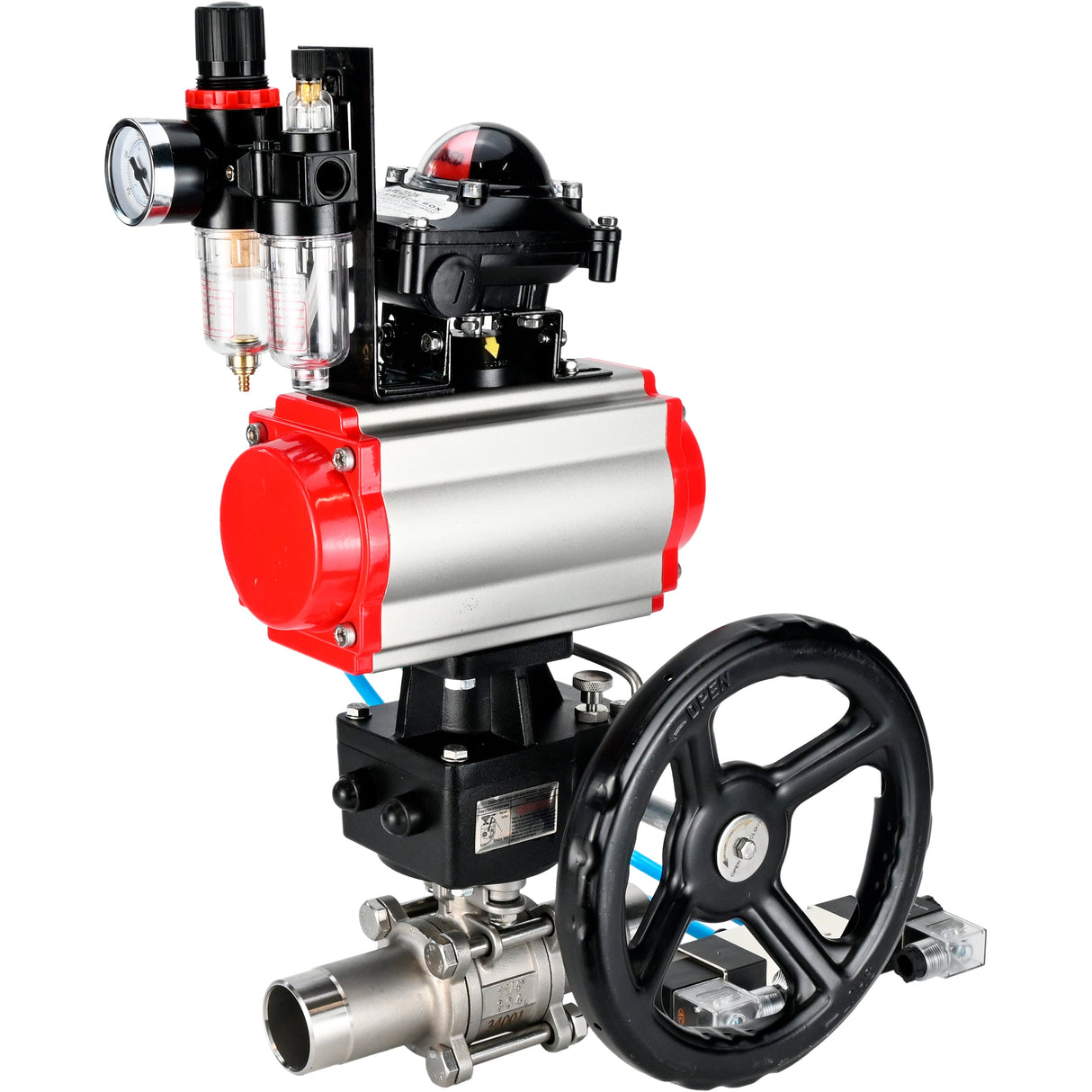 Ball valves Elephant BV3232P(3pc)-FP-W-ISO-H LONG DN50-150 full bore, body - stainless steel 316, for welding, with pneumatic actuator PA-DA, pneumatic distributor 4V320-10 220V, MON reducer, LSU APL-210N and ATU AFC2000