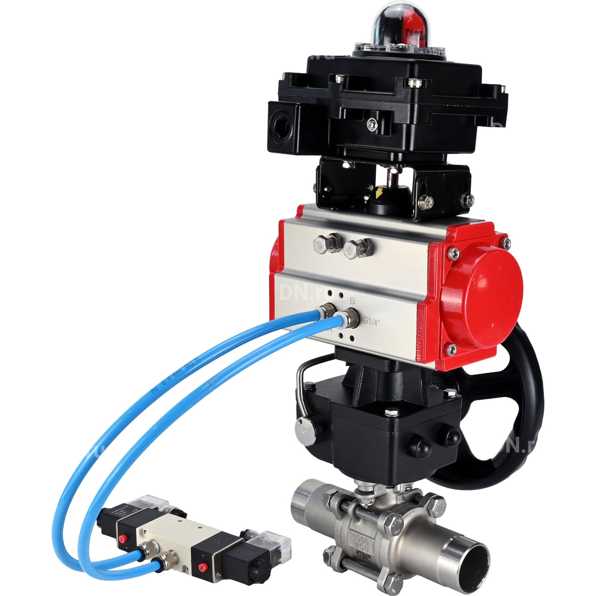 Ball valves Elephant BV3131P(3pc)-FP-W-ISO-H LONG DN50-150 full bore, body - stainless steel 304, welded, with pneumatic actuator PA-DA, pneumatic distributor 4V320-10 220V, MON gearbox and block limit switches APL-410N EX