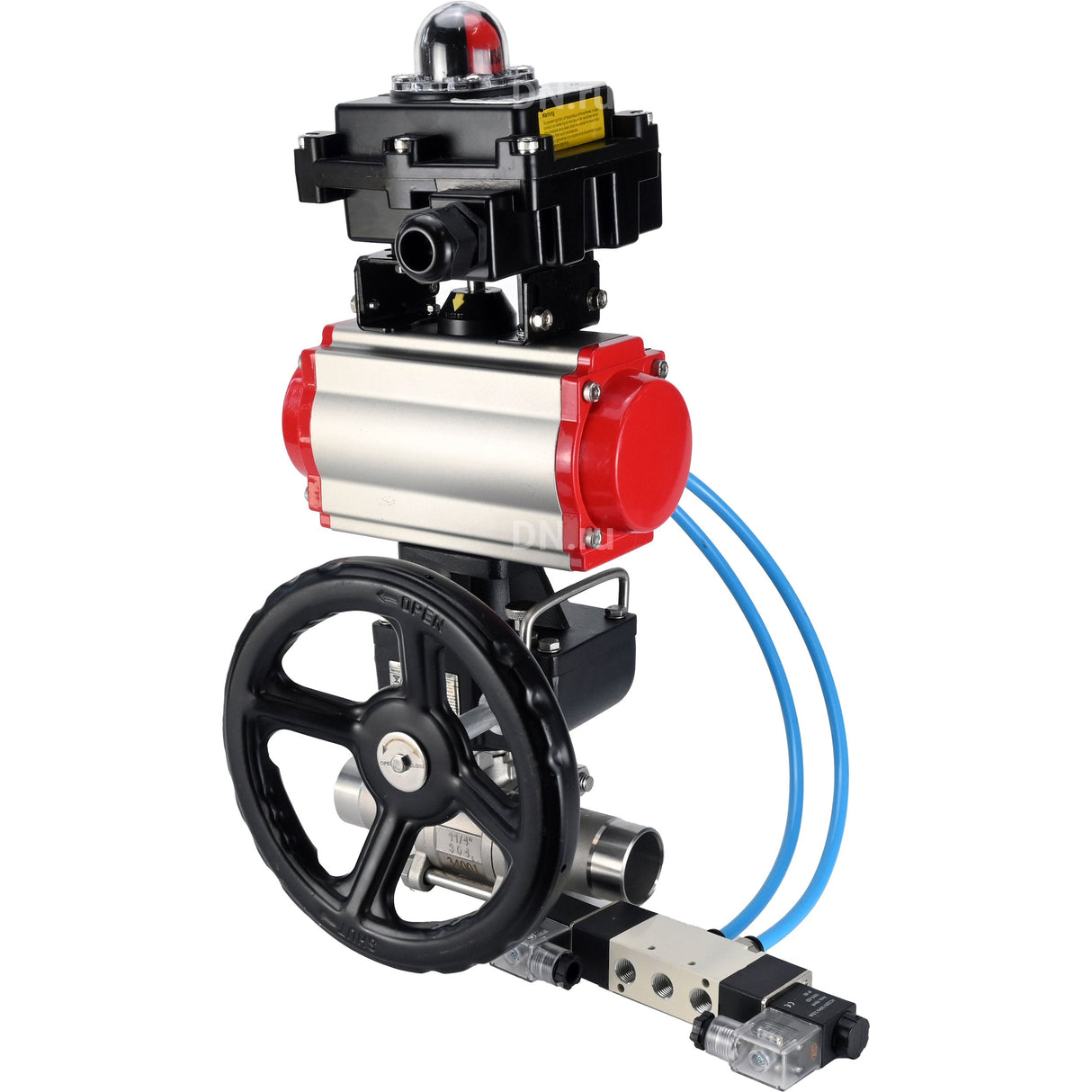 Ball valves Elephant BV3131P(3pc)-FP-W-ISO-H LONG DN50-150 full bore, body - stainless steel 304, for welding, with PA-DA pneumatic actuator, pneumatic distributor 4V320-08 220V, MON gearbox and block limit switches APL-410N EX