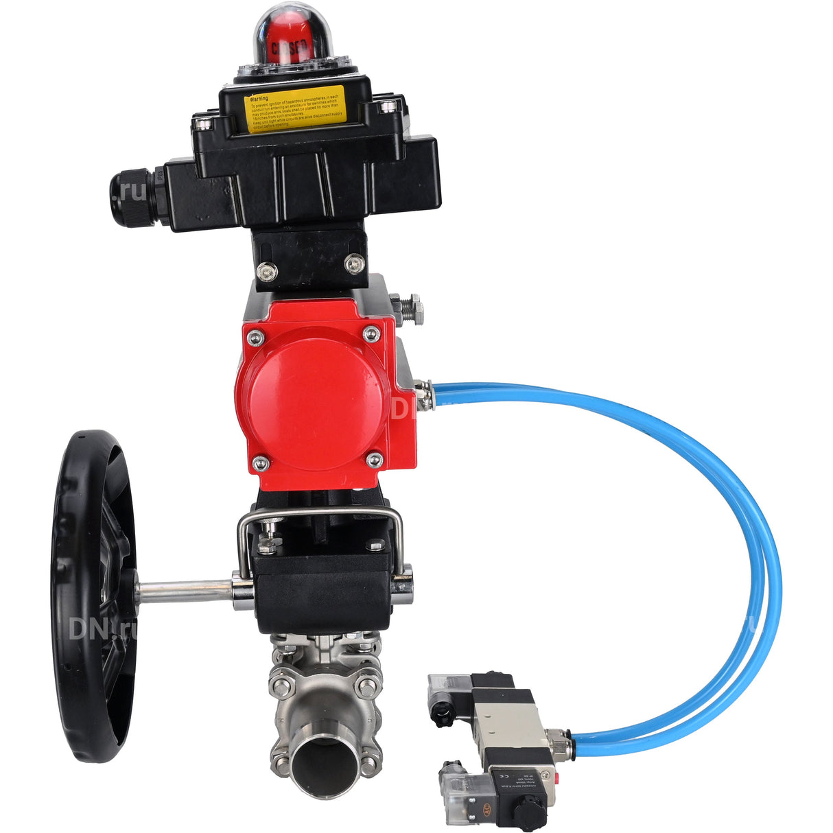 Ball valves Elephant BV3232P(3pc)-FP-W-ISO-H LONG DN50-150 full bore, body - stainless steel 316, for welding, with PA-DA pneumatic actuator, pneumatic distributor 4V320-08 220V, MON gearbox and block limit switches APL-410N EX