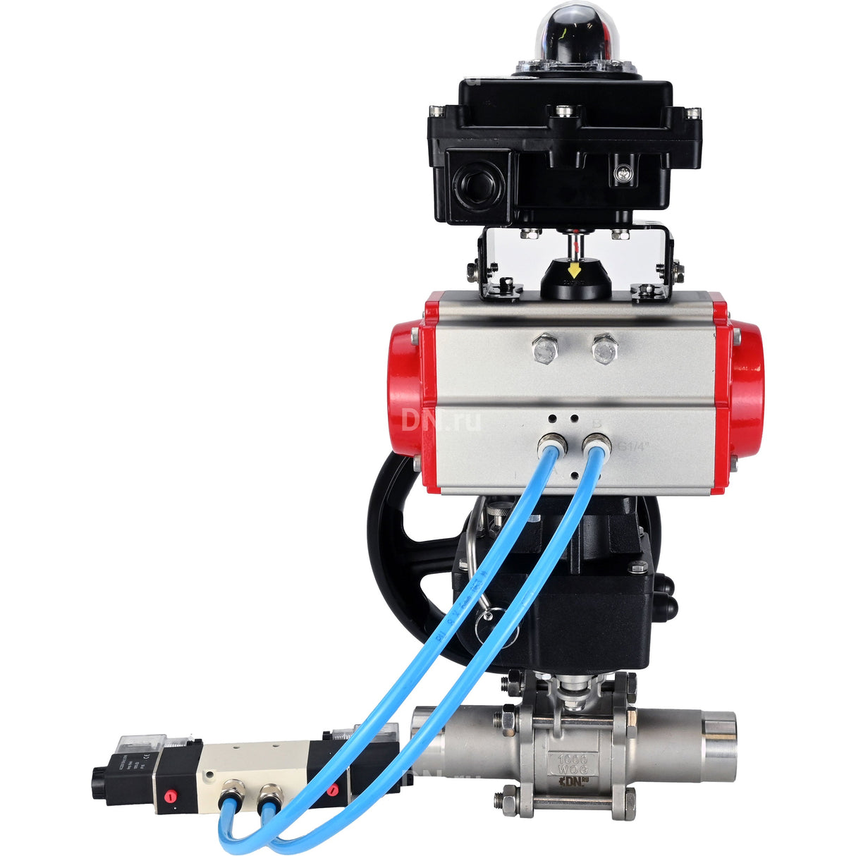 Ball valves Elephant BV3131P(3pc)-FP-W-ISO-H LONG DN50-150 full bore, body - stainless steel 304, for welding, with PA-DA pneumatic actuator, pneumatic distributor 4V320-08 220V, MON gearbox and block limit switches APL-410N EX