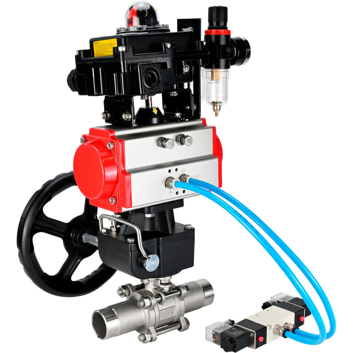 Ball valves Elephant BV3232P(3pc)-FP-W-ISO-H LONG DN50-150 full bore, body - stainless steel 316, for welding, with pneumatic actuator PA-DA, pneumatic distributor 4V320-08 220V, MON gearbox, LSU APL-410N EX and ATU AFC2000