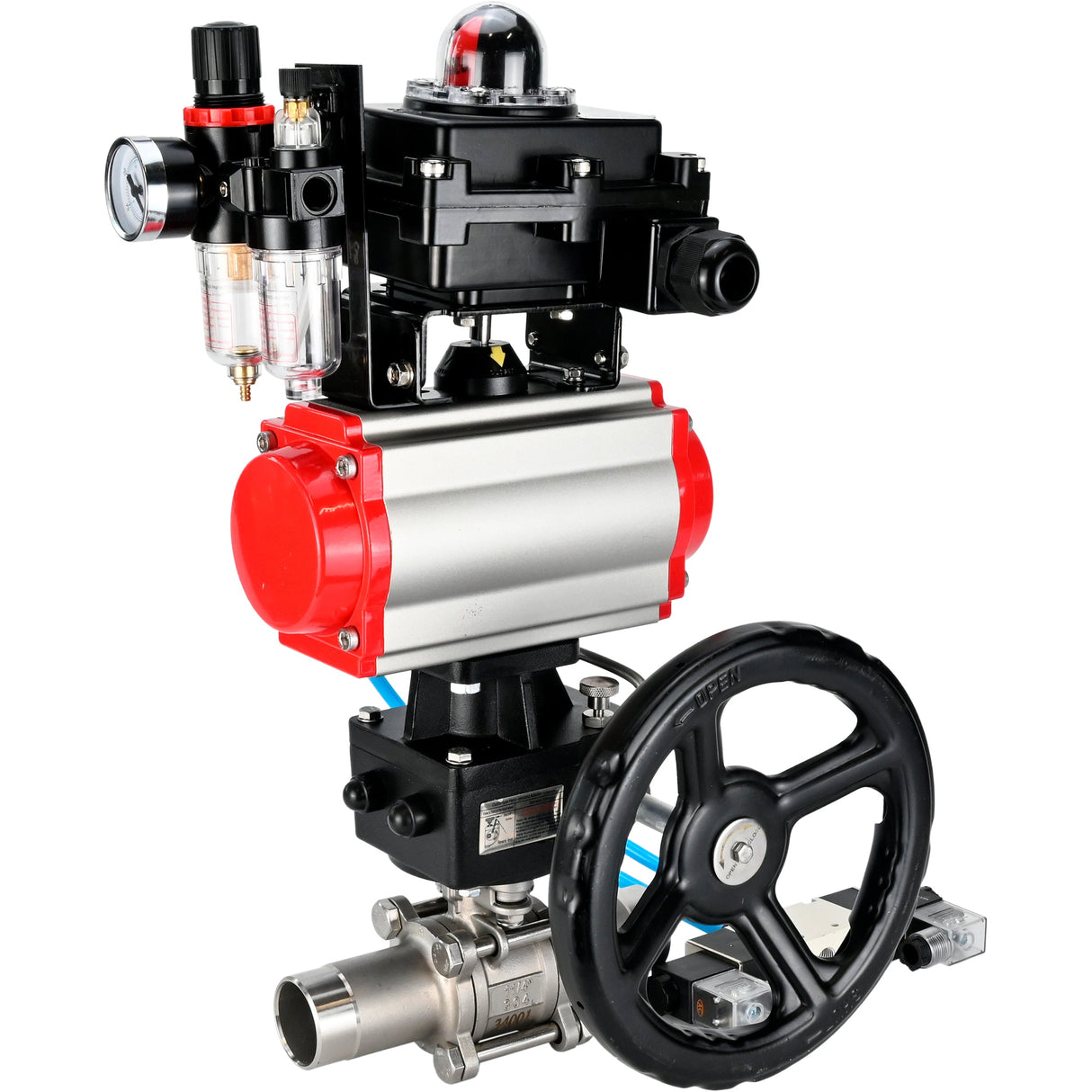 Ball valves Elephant BV3131P(3pc)-FP-W-ISO-H LONG DN50-150 full bore, body - stainless steel 304, for welding, with pneumatic actuator PA-DA, pneumatic distributor 4V320-10 220V, MON reducer, LSU APL-410N EX and ATU AFC2000