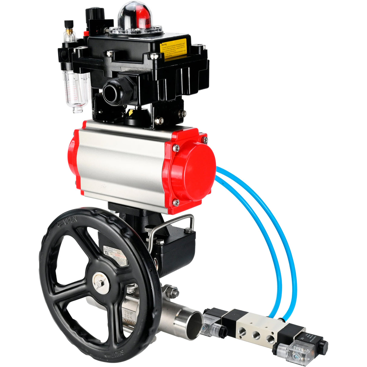 Ball valves Elephant BV3232P(3pc)-FP-W-ISO-H LONG DN50-150 full bore, body - stainless steel 316, for welding, with pneumatic actuator PA-DA, pneumatic distributor 4V320-08 220V, MON gearbox, LSU APL-410N EX and ATU AFC2000