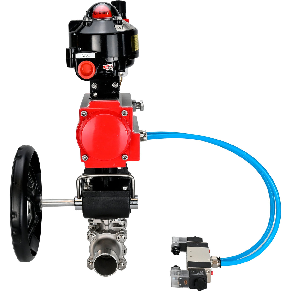 Ball valves Elephant BV3232P(3pc)-FP-W-ISO-H LONG DN50-150 full bore, body - stainless steel 316, for welding, with pneumatic actuator PA-DA, pneumatic distributor 4V320-10 220V, MON reducer, LSU APL-510N EX and ATU AFC2000