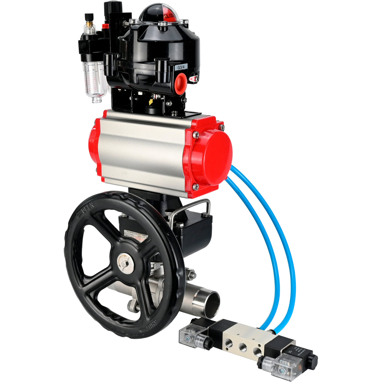 Ball valves Elephant BV3131P(3pc)-FP-W-ISO-H LONG DN50-150 full bore, body - stainless steel 304, for welding, with pneumatic actuator PA-DA, pneumatic distributor 4V320-10 220V, MON reducer, LSU APL-510N EX and ATU AFC2000